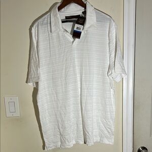 Perry Ellis White Textured Polo Shirt